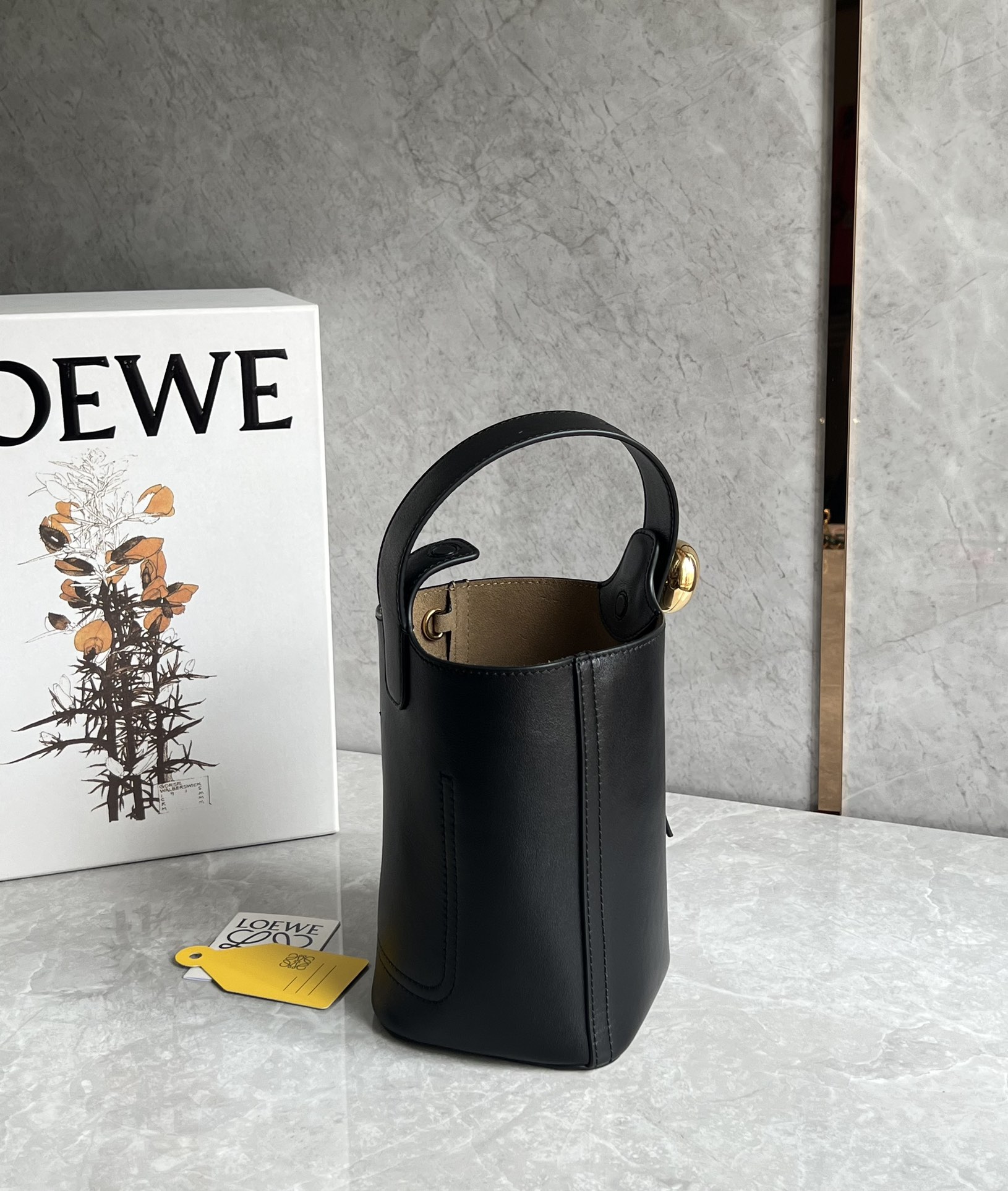 Loewe Mini Pebble Bucket in Mellow Calfskin Black